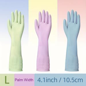 3켤레 혼합 색상 긴 가정용 라텍스 청소 장갑, 15인치(38cm) 확장 디자인, 부드럽고 편안함, 패셔너블하고 다채롭고, 높은 탄성, 재사용 가능, 가정 청소, 자동차 관리 및 일상적인 업무에 적합