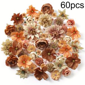 Fake Flower Heads Bulk - Coffee Silk Daisy & Rose Fall Artificial Flower for Crafts, DIY, Graduation Cap, Wedding, Party, Cake Topper, Home Garland Decor, christmas decor, halloween decor