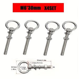 TEMU 4세트 M6 & M8 스테인리스 스틸 아이 볼트 (너트 & 와셔 포함) - 스윙 보드 타이어, 타이다운 스트랩 및 안전 고정용 헤비듀티 나사 - 부식 방지, 조절 가능한 볼트, 표준 나사 디자인, 내식성 소재, 내구성 있는 패스너,고강도 하드웨어,정밀 나사산 가공,야외 장비 사용자, 애호가