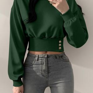 TEMU 여성 가을 겨울 캐주얼 패션 크롭 후드티: 부드러운 피부 친화적, 허리 주름 보정, 넉넉한 랜턴 소매, 다용도 스타일리시한 가을/겨울 통근 및 외출복