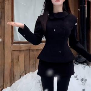 TEMU 블랙 스커트 슈트 여성 가을/겨울 딸기 드레스 슈트 반바지 스커트