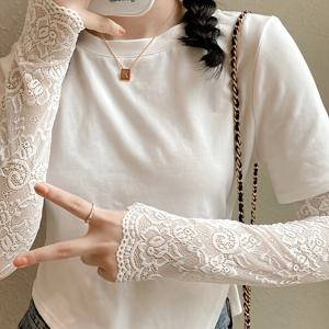 TEMU 여성용 우아한 레이스 팔토시, 플로럴 자수, 통기성 좋은 탄성 손가락 없는 장갑, 여름 패션, 가벼운 니트 팔아리, 야외, 결혼식, 파티, 사무실, 캐주얼 웨어, 손세탁 전용