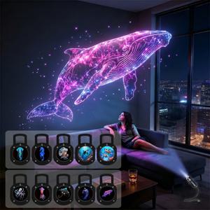 TEMU 바다 테마 프로젝터 무드등, 창의적인 LED 분위기 램프, 휴대용 침실 탁자등, USB 전원 360° 회전 투사등, 교체용 필름 10개 포함, 침실 룸 데코, 완벽한 신기한 선물