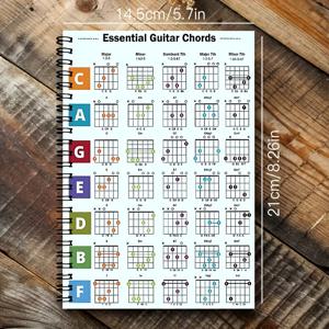TEMU 123Essential 기타 코드 노트북과 음악 이론 차트 - A5 스파이럴 제본 책, 50매/100페이지, 악기 연습, 녹음, 사무용으로 적합한 휴대용 메모장, 음악가, 학생 및 교사를 위한 선물 - 코드 참조 가이드
