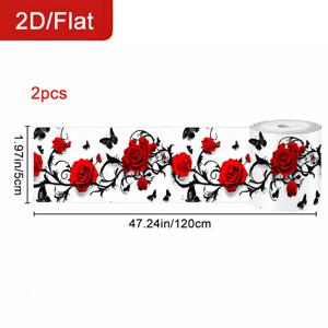 TEMU 2롤 2D/평면 자가 점착 탈착식 솔기 테이프 장미 플로럴 테마 빨간 장미 가지 잎 패턴 실링 및 솔기 스티커, 크기: 47.2 X 1.97In (120 X 5Cm), 주방 싱크대, 세면대, 조리대 모서리, 화장실 가장자리에 적합