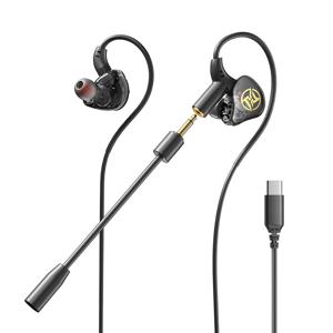 TEMU 게임 전용 듀얼 마이크 유선 헤드폰, 3.5mm/Type-C 디지털 칩 잭 서라운드 스테레오 보컬 코드 고화질 마이크 헤드폰, 아이폰 15-17/Samsung 및 일반용 컴퓨터 헤드폰에 적합
