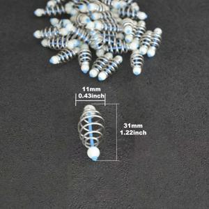 Natufish 잉어 낚시용 인라인 메소드 스프링 피더 조악류 미끼 케이지 15개, 양쪽에 야광 구슬 포함 터미널 태클