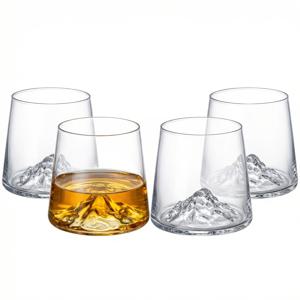 TEMU 후지산 컵 4개 세트, 230ml, 소다석灰유리 불어만든 컵, 바닥에 입체적인 후지산 모양, 콜드컷 림, 가정용 주류 및 위스키 잔, 주스 컵, 과일차 컵, 창의적인 선물