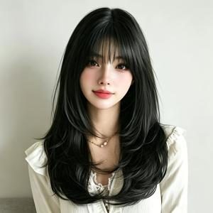 TEMU 여성용 롱 컬 레이어드 내향 컬 패션 인플루언서 풀 헤드 가발 합성 시뮬레이션 풀오버 헤어