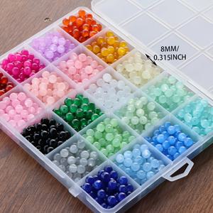 TEMU 8mm 유리구슬 만들기 키트, 랜덤 색상, 박스형 유리구슬 주얼리 만들기 DIY 공예 선물 세트, 성인 및 초보자용