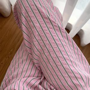 와이드 레그 여성용 파자마 바지, 단품 - 도파민 핑크 캐주얼 컬러 블록 디자인, 튼튼하고 활용도 높은 하의, 사계절용 스타일리시하고 편안한 라운지웨어, 신축성 없는 원단