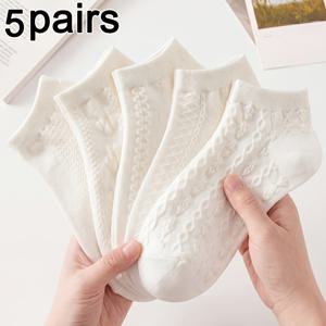 5켤레 봄 여름 여성용 부드러운 밀키 화이트 양말, 부드럽고 통기성 좋은 양말, 미니멀리스트하고 우아하며 활용도 높은 JK 양말