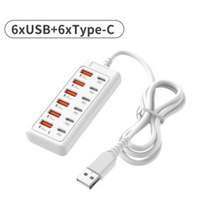TEMU 12포트 USB 충전 , 6개 PD Type-C 포트 + 6개 USB-A 포트 다중 포트 USB-C 고속 충전 허브, 휴대폰, 아이패드, 태블릿, 스마트워치용 탁상형 충전기 블록, 사무실 및 가정용