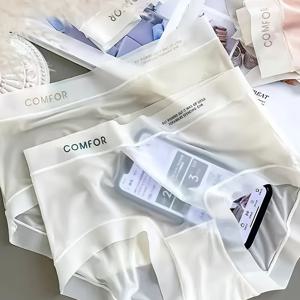 TEMU 봄/여름 심리스 속옷 얇은 아이스 섬유 원단 마스크 통기성 여성용 미드 웨이스트 팬티 6팩