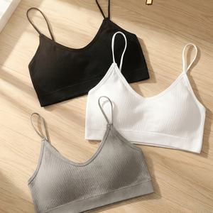 TEMU 3pcs 핫 스타일 크로치바 캐미솔 란제리 세트, 와이어리스 라이트 가터링 디자인, 고탄력 및 통기성 피부 친화적, 몸매 연출, 발렌타인데이 및 데일리 쇼핑에 적합, 분위기 있는 착용감