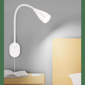 TEMU 1개 벽걸이형 LED 침대 독서등 USB 충전 포트, 10단계 밝기 조절 & 5색 조절 가능, 플러그인 접착식 침대용 램프, 눈 보호 침실 조명 (블랙)
