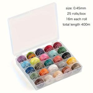 TEMU 0.45mm/0.55mm/0.65mm 왁스 폴리에스터 실 세트, 1개 투명 박스 포함 미니 보빈 실, 혼합 색상 왁스 폴리에스터 코드 비즈 스트링, 보석 제작용 왁스 실, 가죽 공예, DIY 프로젝트, 25색 세트, 36색 세트, 0.45mm용 17.5야드/롤, 0.55mm용 10.9야드/롤, 0.65mm용 6.5야드/롤