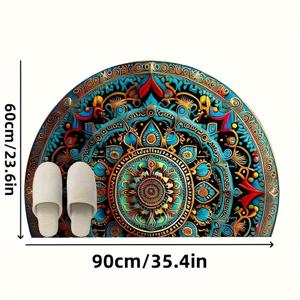 TEMU 1개 스타일 만다라 반원형 바닥 매트, 뛰어난 미끄럼 방지 흡수성 러그, 현관, 거실 카펫, 주방 및 기타 장소에 적합 - 간편한 관리, 세탁기 사용 가능