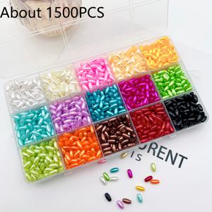 15칸 1500개 4X8mm 타원형 멀티컬러 플라스틱 비즈 세트, 팔찌, 목걸이, 주얼리 제작 용품, 선물용으로 적합