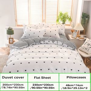 TEMU 4pcs 사계절 블랙 앤 화이트 프린트 침구 세트 (시트 1개, 이불 커버 1개, 베갯잇 2개), 부드럽고 편안한 사계절 범용 침구, 침실 및 게스트룸에 적합. 베개 또는 이불는 포함되어 있지 않습니다.
