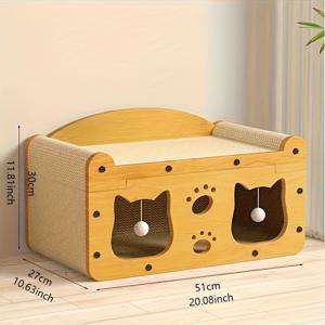 TEMU 1세트 2-in-1 고양이 스크래칭 보드 & 라운지 침대 - 멀티 레벨 스크래칭 포스트와 매달린 장난감, 새끼 고양이와 성묘를 위한 인터랙티브 플레이하우스, 소형 아파트용 공간 절약형 카드보드 캣 트리, 쉬운 조립 (사계절 편안함)