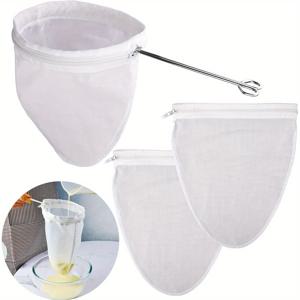 TEMU 4pcs 초미세 메쉬 스트레이너 가방, 재사용 가능한 필터 가방, 스테인레스 스틸 핸들 프레임으로 필터 노트밀크, 커피, 우유, 버터, 주스 및 신선한 치즈