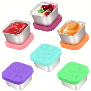 TEMU 6X2 Oz 샐러드 드레싱 용기, 휴대용 누출 방지 스테인리스 스틸 식사 준비 용기 재사용 가능, 도시락용 소스 용기, 피크닉, 여행, 사무실 및 주방 보관 - 사각