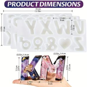 TEMU 3인치 대형 알파벳 레진 몰드, DIY 키체인, 홈 테이블 장식, 공예 장식용 실리콘 몰드
