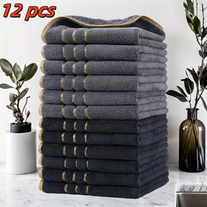 12개 골드 스레드 사각 타월 세트, 35cm x 35cm 넓이 대형 워시클로스 커버, 초고비용 성능, 뛰어난 흡수력, 얼룩 제거 및 건조 기능, 가정, 욕실 및 스파 센터 필수품