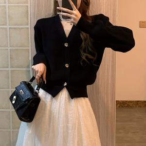 TEMU 가을과 겨울을 위한 시크한 버튼 풀오버 코트, 소프트 V넥 가디건