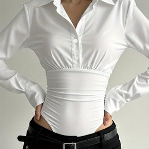 TEMU 커뮤터 셔츠 칼라 디자인 패치워크 솔리드 컬러 베이직 다용도 캐주얼 커뮤터 점프수트