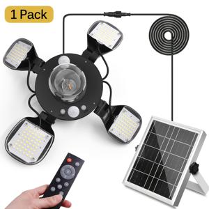 TEMU 태양광 펜던트 조명 1개 192LED 태양광 야외 창고 조명 모션 센서 5가지 조명 모드 실내 작업등 4패널 걸이형 조명 IP65 정자 차고 상점 헛간 가정용 태양광 조명