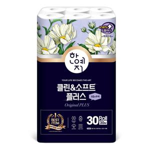 한예지 클린&소프트 플러스 천연펄프 3겹 화장지 30m 30롤 1팩