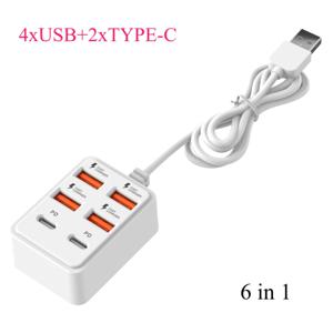 1개 4-in-1/6-in-1 66W 초고속 충전 USB 허브, Type-C, 고전력 과부하 및 단락 보호, 4/6 포트 컴팩트 도킹 (USB-A+PD) 포트, 스마트폰, 데이터 전송, 태블릿, 노트북, 스마트 홈 기기용 - USB 전원 멀티 충전기