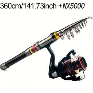 TEMU 1.8-3.6m 텔레스코픽 낚싯대 & 5.2:1 고속 릴 콤보 잉어 낚시 세트 - 고하중 탄소섬유 바다대 - 접이식 파워로드, 스피닝겸용, 민물 및 바닷물 낚시용, 보트용 휴대용 (송어, 농어, 북미노랑송어에 이상적)