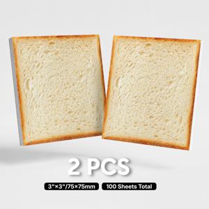 TEMU 2개 빵 스티커 메모, 토스트 음식 테마 자체 접착 메모 패드, 총 100매, 웃긴 카와이 노트, 플래너, 할 일 목록, 학교 및 사무용품용 탈착식 접착 메모