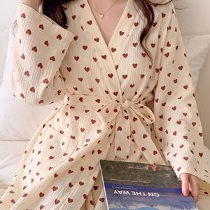 TEMU 감성 목욕 가운 여성 봄 가을 신상 스위트 귀여운 하트 프린트 잠옷 파자마 샤워 로브 홈웨어 여름