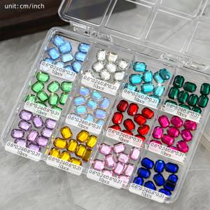 TEMU 12칸/박스 혼합 색상 직사각형 네일 라인스톤, 반짝이는 3D 샤이니 네일 아트 참, 네일 아트, 살롱 매니큐어 및 공예 장식용