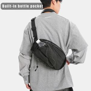 TEMU 남성용 체스트백, 1개, 체크무늬 패션 크로스바디 캐주얼 체스트백, 드로스트링과 물병 포켓이 있는 아웃도어 스포티 스타일, 체스트백
