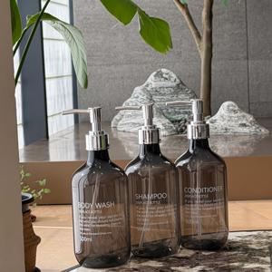 TEMU 3개 세트------500ml 대용량 빈 병, 프린팅 플라스틱 병, 투명 블랙, 긴 주둥이 실버 펌프 헤드, 샴푸 리필 병, 샤워젤 리필 병, 컨디셔너 리필 병, 리필 가능 병