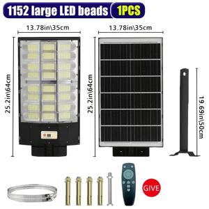 TEMU 1개 초고휘도 태양광 가로등 (인체 감지 센서 포함), 1152 LED, 24000mAh (리모컨 포함), 주차장, 학교, 안뜰, 정원, 빌라, 실외 태양광 정원등에 적합