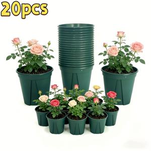TEMU 정원 스타일 단색 갤런 화분 20개, 발코니 채소, 과일, 작은 녹화, 다육이를 키우기에 적합, 배수구 및 뿌리 억제용 받침대 포함, 실내/실외용 화분 원예 선물, 홈 데코