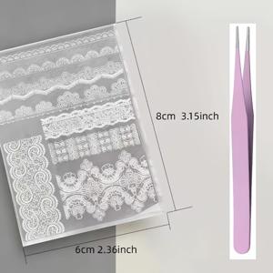 2개 세트 3D 레이스 실리콘 네일 아트 몰드와 핑크색 핀셋, 프렌치 매니큐어, 라인스톤 네일 디자인, DIY 네일 템플릿용 - 살롱, 초보자용 네일 스텐실 & 전문가용 네일 케어 도구