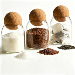 TEMU 3개 세트, 17oz 투명 유리 보관 용기, 둥근 코르크볼 뚜껑 포함, 밀폐형 붕규산 유리 캐니스터 세트. 커피원두, 티백, 설탕, 향신료, 건조식품 및 기타 품목 보관에 적합. 주방 조리대 정리함 및 장식용 식품 보관 용기로 이상적