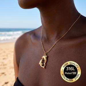 TEMU 18K 금도금 316L 스테인리스 스틸 이중 돌핀 펜던트 목걸이 여성용, 섬세한 바다 동물 참 목걸이, 저자극성 방수 주얼리