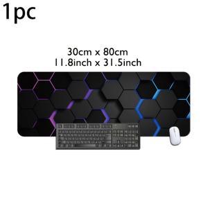 1개 - 대형 게이밍 마우스 패드, 블루-퍼플 육각형 패턴, 크기 15.75X35.43인치, 미끄럼 방지 고무 베이스 포함, 선물용 마우스 패드, 다양한 사이즈 제공, 키보드에 적합, 선물용으로 이상적, 데스크탑 매트