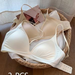 2개입 매우 편안하고 우아한 캐주얼 비자석 심리스 간편 패션 누드 느낌 삼각 컵 브라 여성용 허리 처짐 방지 통기성 플랫 가슴 작은 가슴 브라