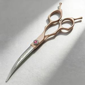 TEMU Wingsbro 럭셔리 골든 전문가용 곡선형 반려동물 미용 가위 1개, 17.5cm, 하이 넛 인서트 조절식 나사, 미용용 하향 곡선형 날, 날카롭고 걸림 없는 커팅을 위한 고품질 스테인리스 스틸 제작, 반려동물 미용사용 전문가용 헤어 가위, 고양이와 개 모두에게 적합