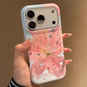 TEMU 휴대폰 케이스 - 패션 봄 릴리 꽃 레이저 컬러풀 물방울 무늬 하트 별 광택 아이폰 17Pro Max 17Pro 16 Pro Max 15Pro Max 14 13 Pro 15 14 Plus 트렌디한 미적 감각 충격 방지 소프트 백 커버