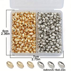 200개 골드/실버 세트 박스 4X6mm 다면체 쌀알 비즈 도금 CCB 루스 비즈 팔찌 목걸이 수제 뜨개질 주얼리 추가